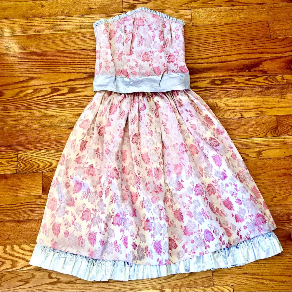 Custom Vintage Silk Pink 2 Piece Dress/Skirt & Top